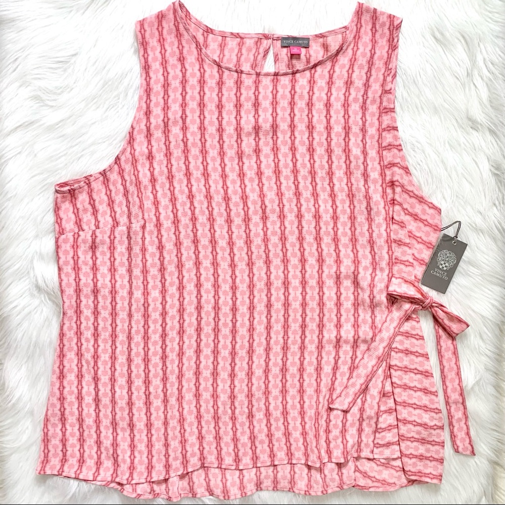 SOLD-NWT Vince Camuto Side Tie Rose Pink Printed Tunic - Picture 7 of 10